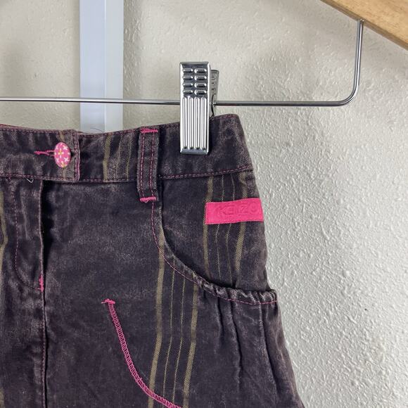 Kenzo Junior Girls Skirt Size 5 Brown Pink Denim Mini Ruffle Hem Pockets - Picture 2 of 6